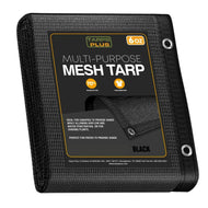 Black 6' x 8' mesh tarp folded for breathable outdoor coverage