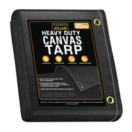 Black 6' x 8' waterproof canvas tarp folded for compact outdoor storage coverage