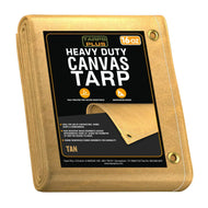 Tan 14' x 20' canvas tarp folded for durable outdoor utility coverage