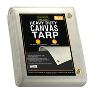 White 6' x 20' canvas tarp folded for durable outdoor utility coverage