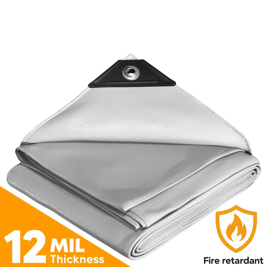 White Fire Retardant Tarps.
