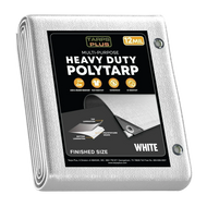 White 10' x 16' wide coverage tarp designed for outdoor utility and clean protection